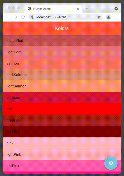 Flutter package kolors example app in action