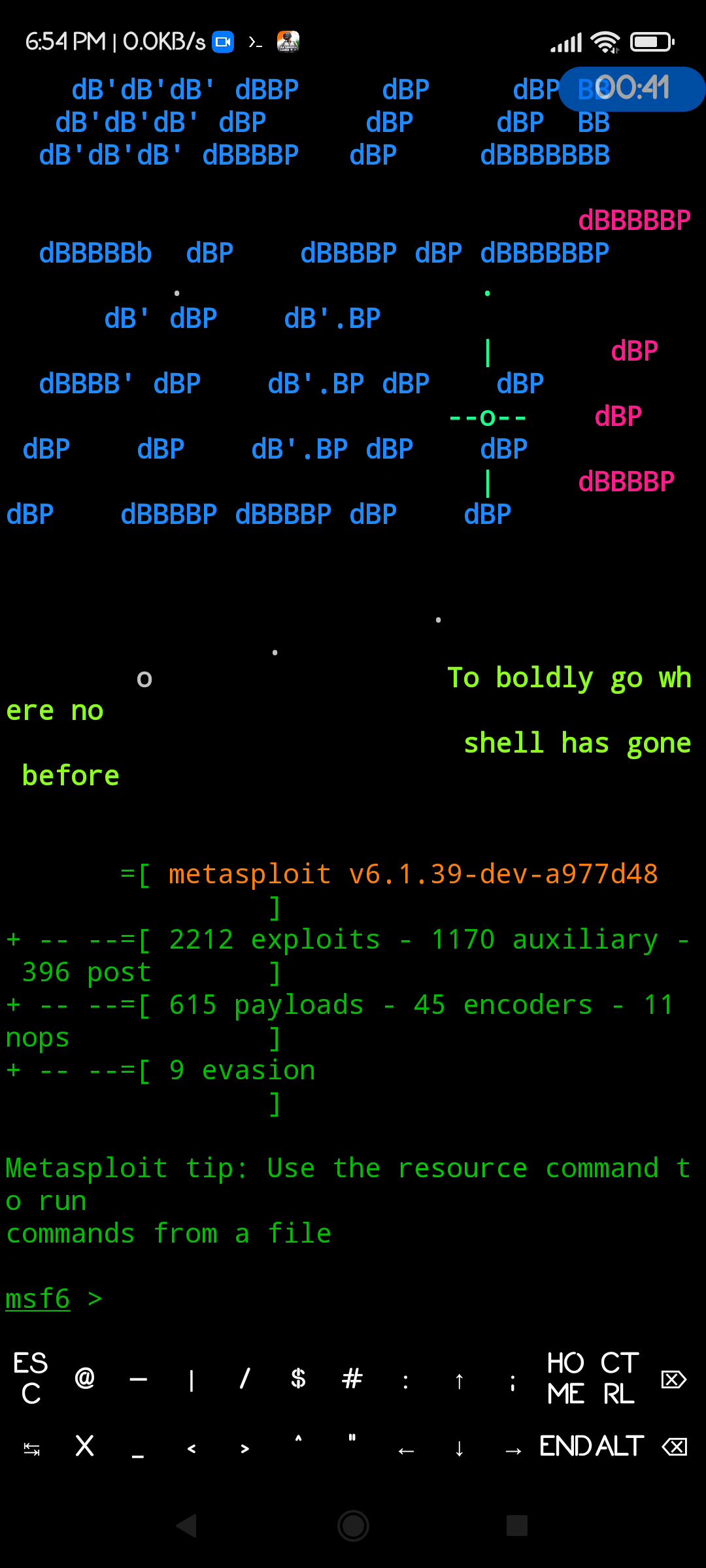 Metasploit in termux- Metasploit benner v6.1.39-dev