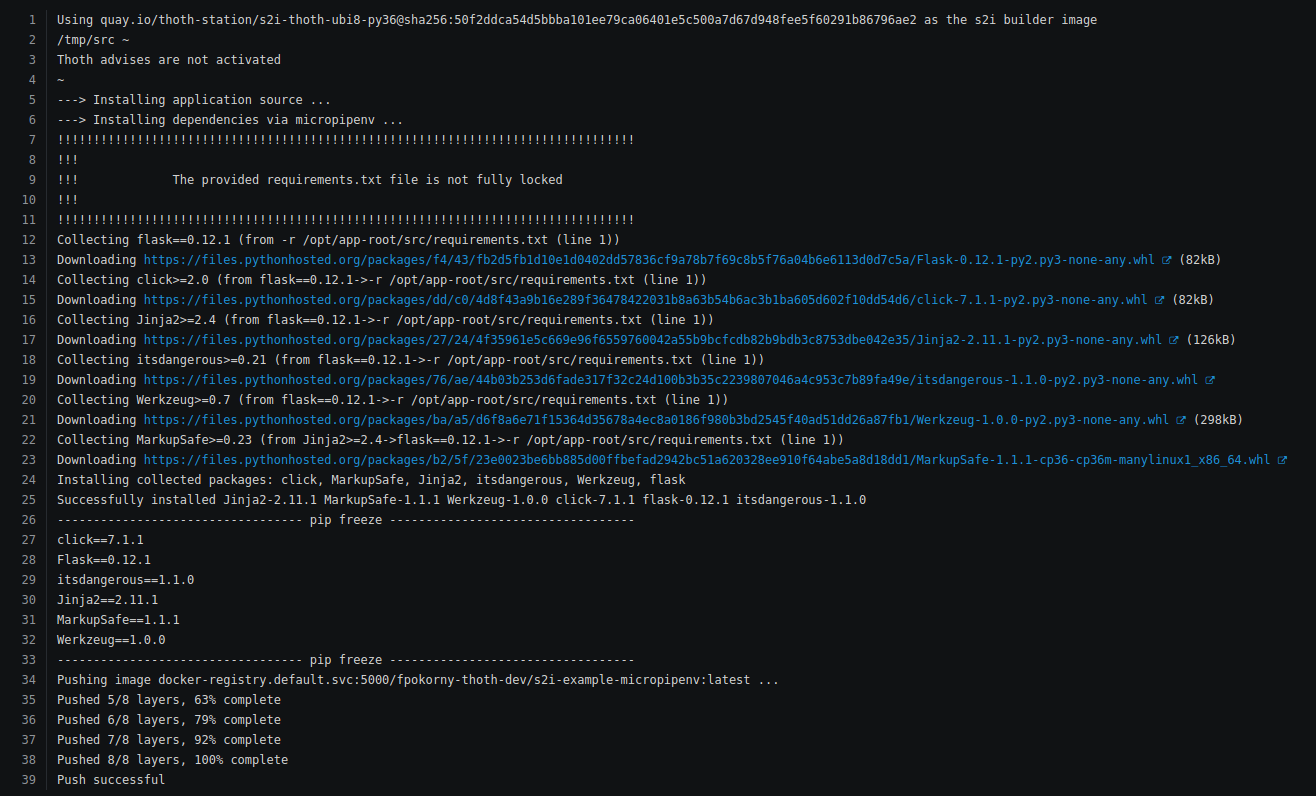 Warning produced when Python requirements are not pinned down.