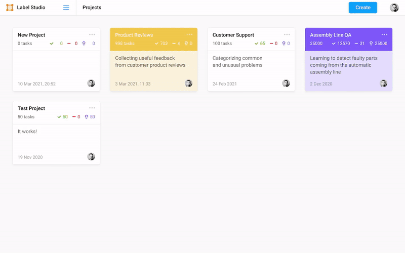 Screenshot of Label Studio data manager grid view with images