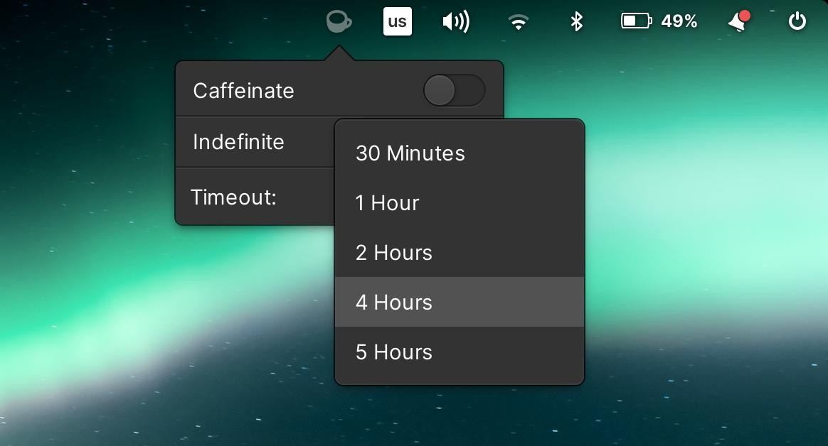 wingpanel caffeine popover with toggle switch off