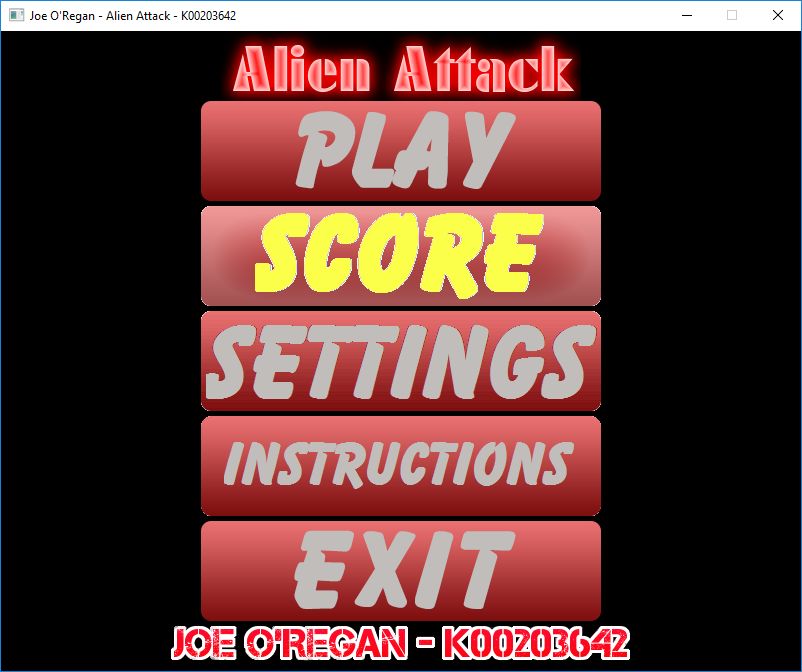 Alien Attack: Menu