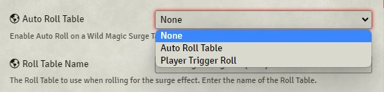 Enable Auto Roll on a Wild Magic Surge Table