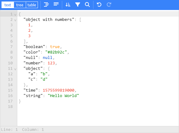 JSONEditor text mode screenshot