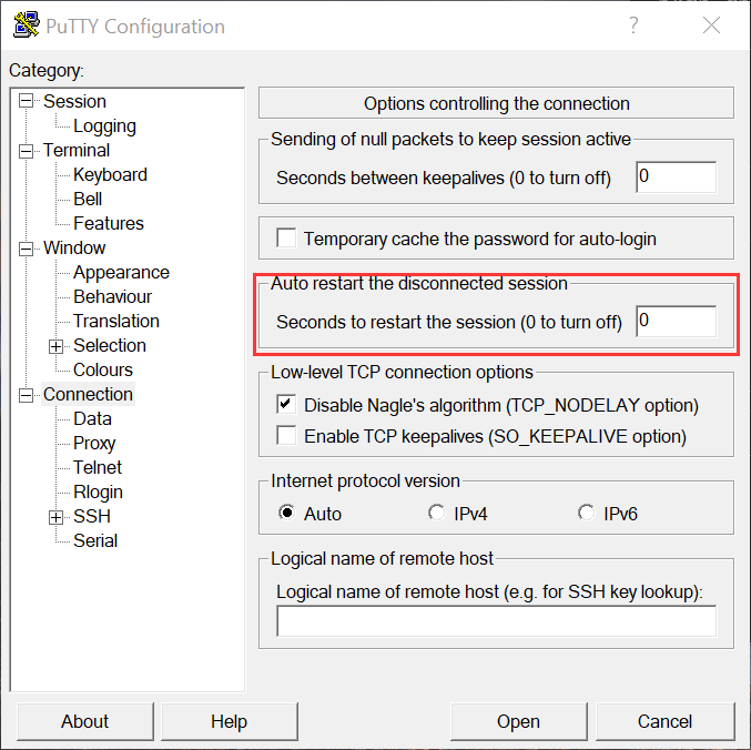 Session auto-restart setting