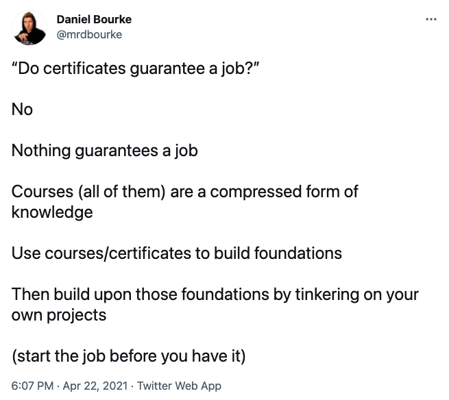 do certificates guarantee a job tweet