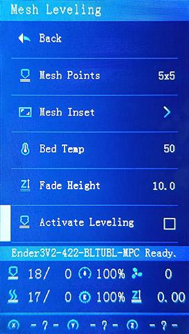 Mesh leveling menu