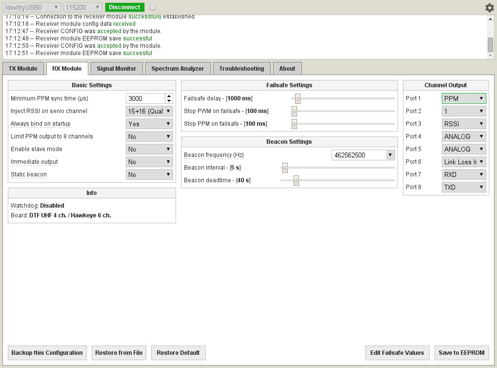 Hawkeye RX Config Screen