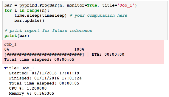 Screenshot of PyPrind executed in an IPython notebook