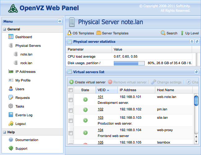 OpenVZ Web Panel