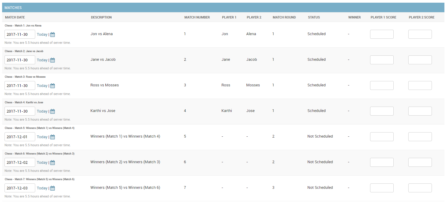 Matches of a fixture