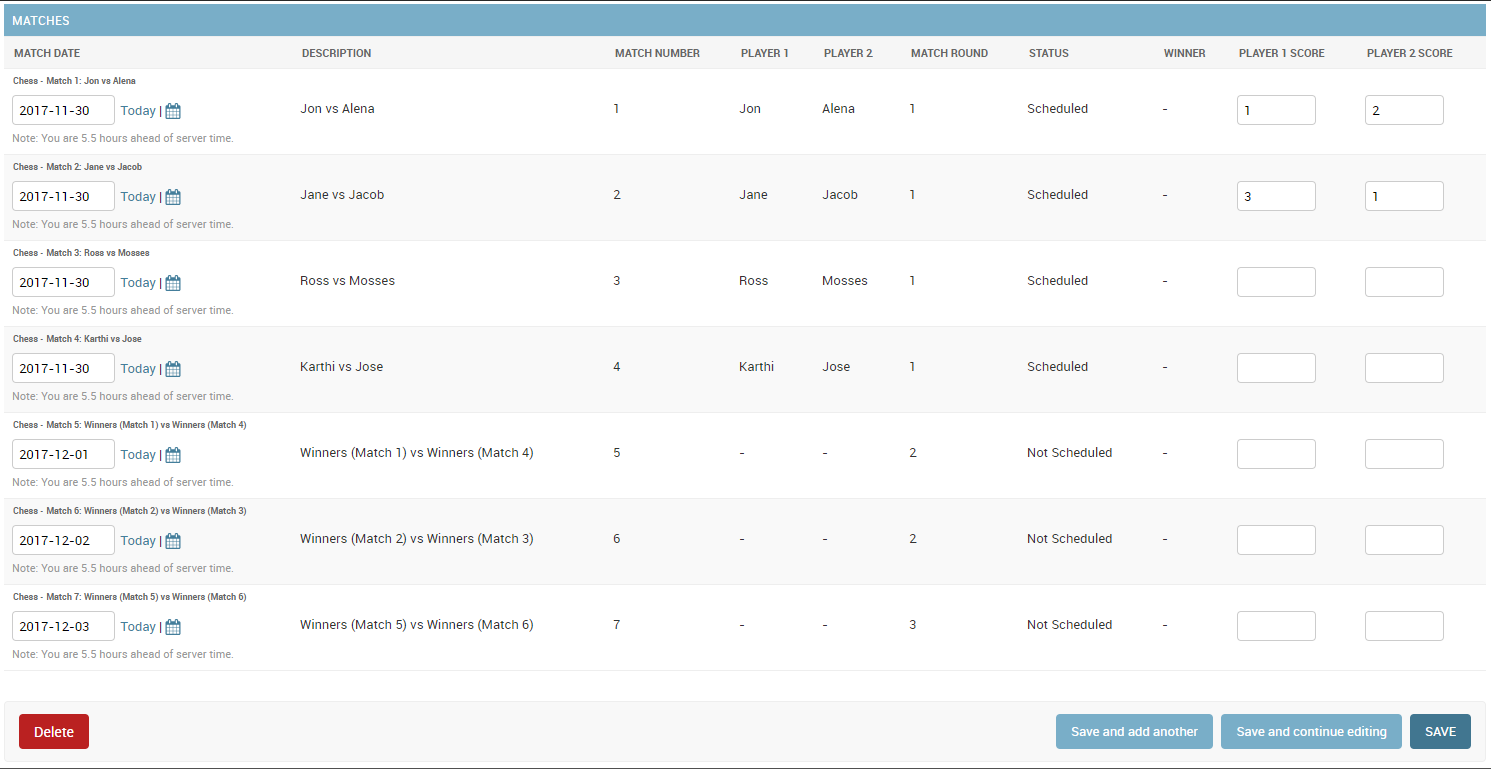 Match results