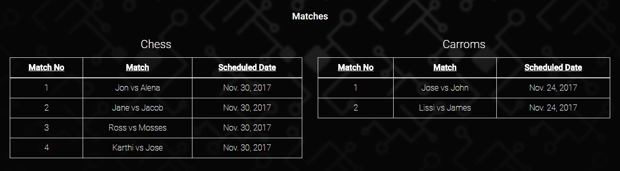 Upcoming matches