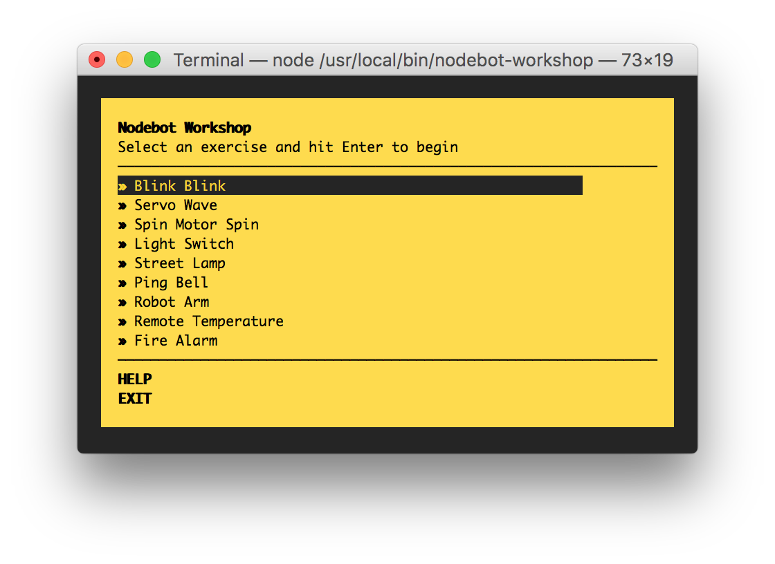 Nodebot workshop menu