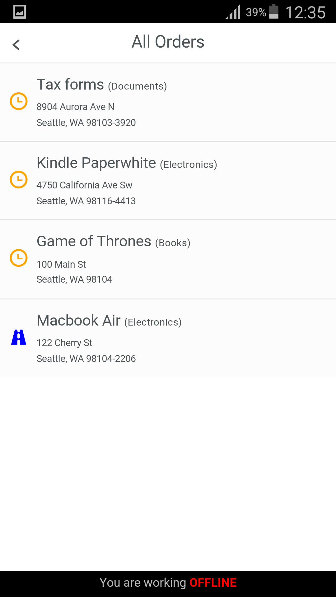 All Orders, device is offline