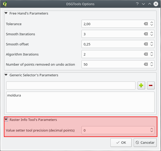 configuração da ferramenta DSGTools: Definir Valor de Ponto.