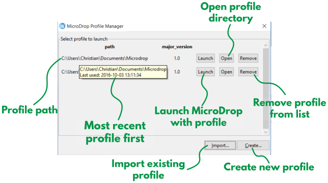 MicroDrop profile manager